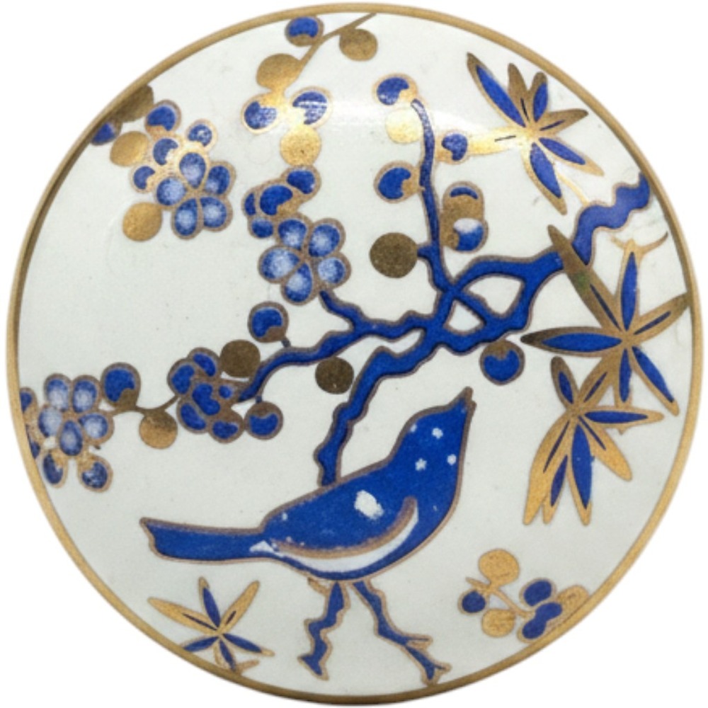 Hobby Lobby Ceramic Drawer Pull Blue Bird Gold Blossom Cabinet Knob 2242253
